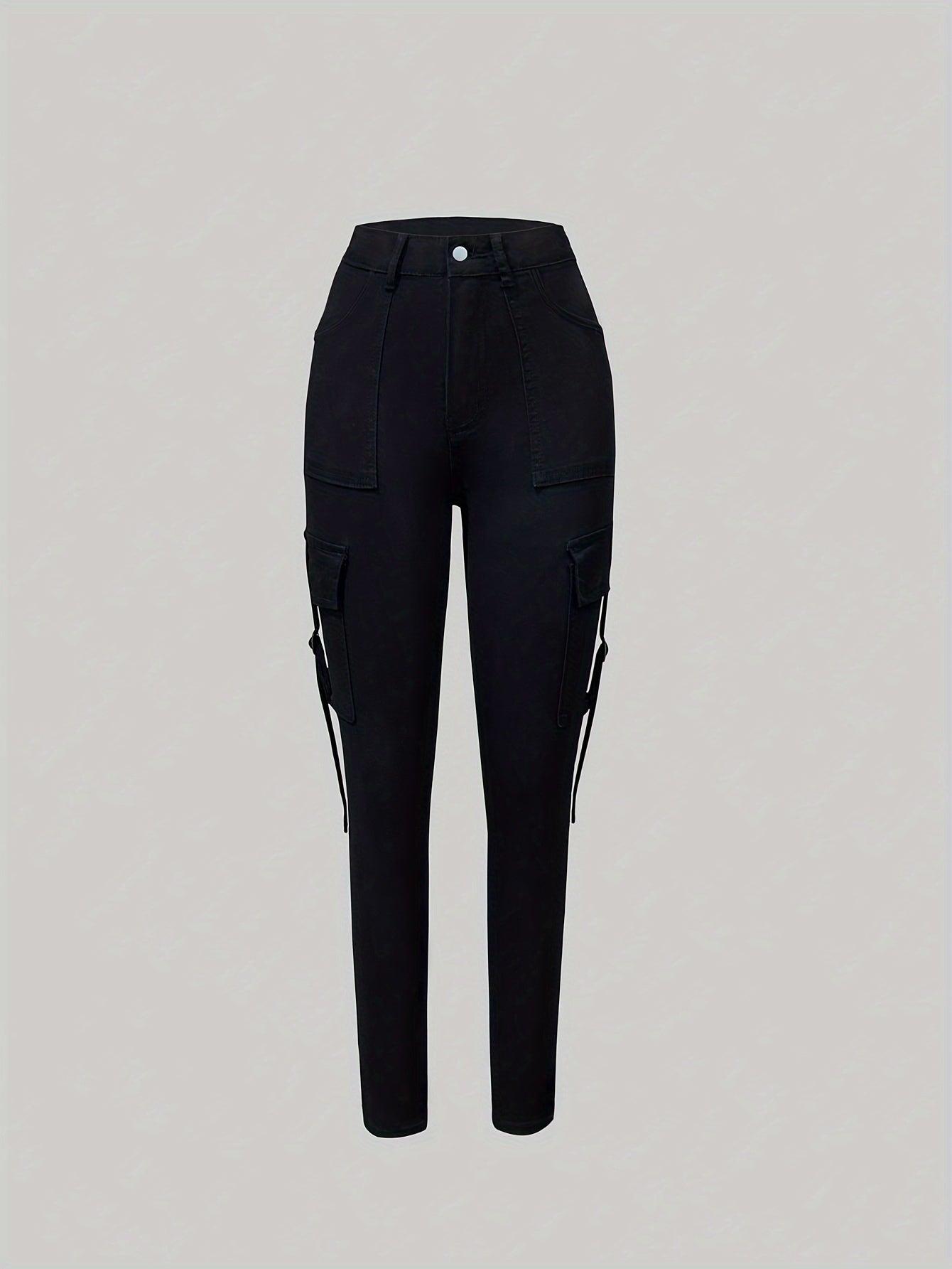 Calça cargo feminina jeans stretch slimming com vários bolsos