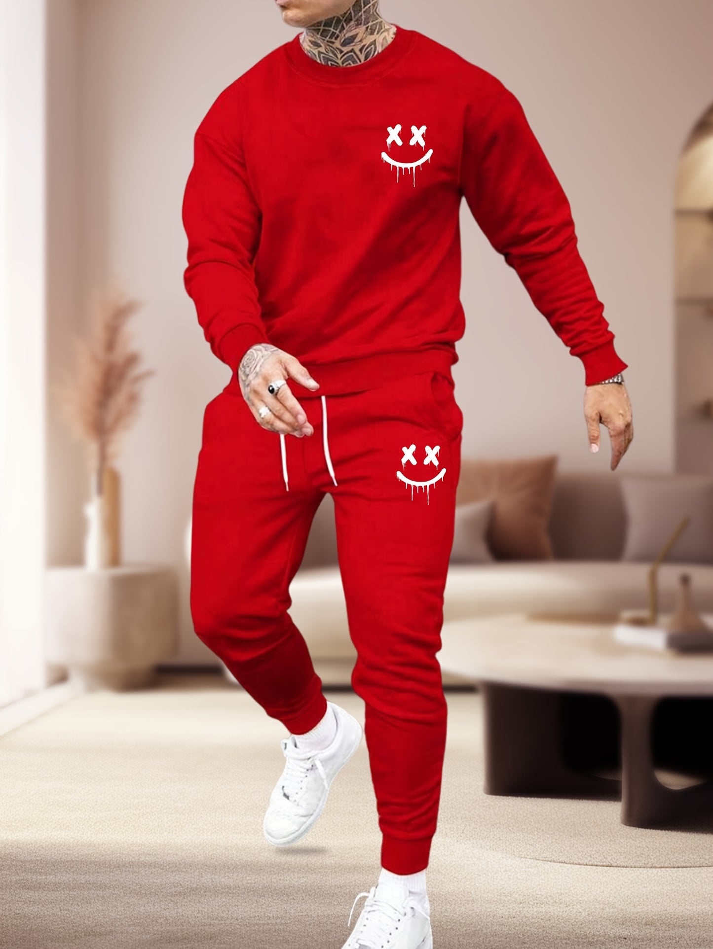 Conjunto de agasalho casual masculino de poliéster, 2 peças, moletom