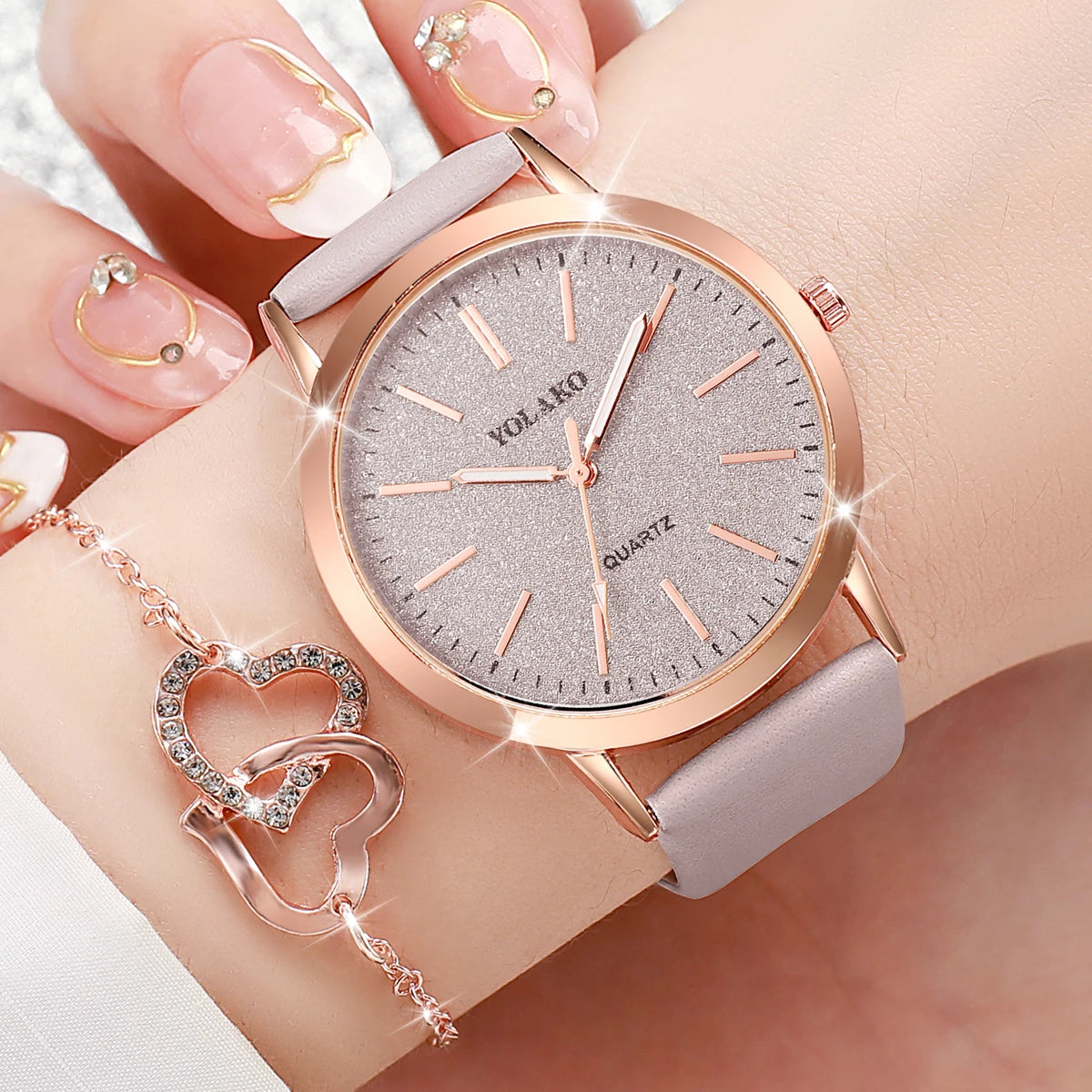 6 peças/conjunto Mulheres Pulseira de Couro Relógio de Quartzo e Amante