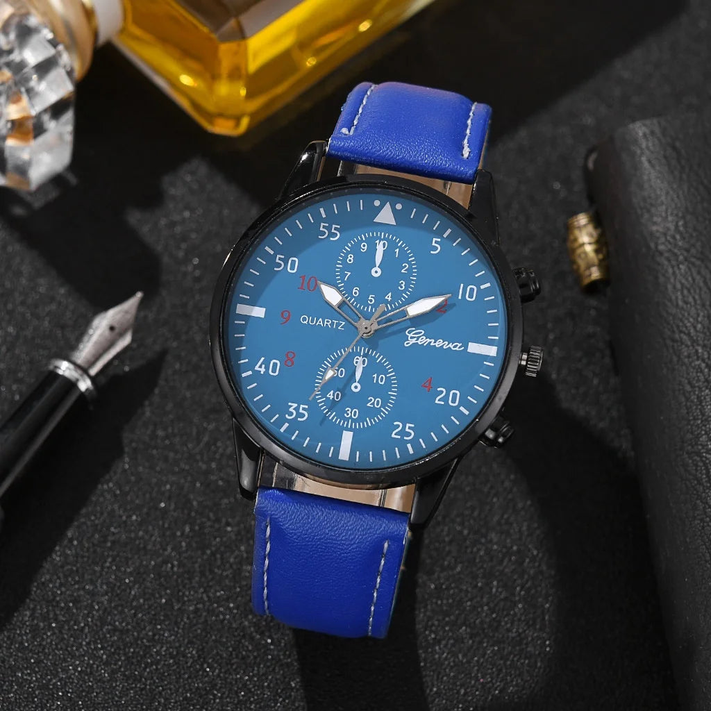 Conjunto de relógios masculinos Kegllect com pulseira casual de couro e relógios de quartzo