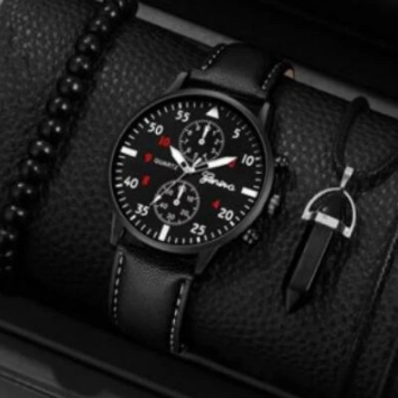Conjunto de relógios masculinos Kegllect com pulseira casual de couro e relógios de quartzo