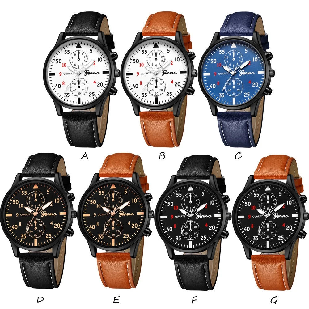 Conjunto de relógios masculinos Kegllect com pulseira casual de couro e relógios de quartzo