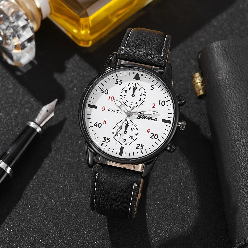 Conjunto de relógios masculinos Kegllect com pulseira casual de couro e relógios de quartzo