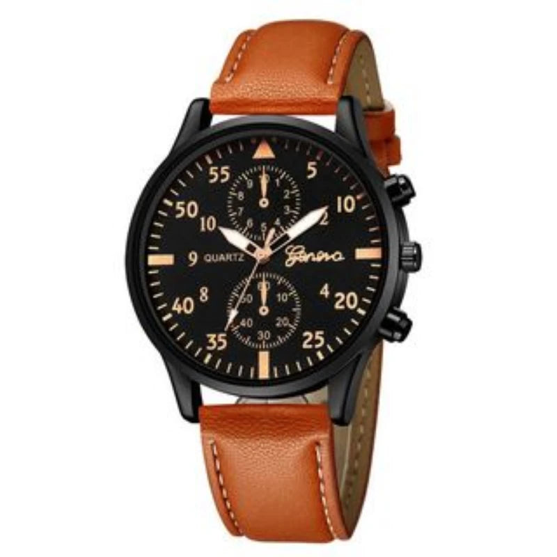 Conjunto de relógios masculinos Kegllect com pulseira casual de couro e relógios de quartzo