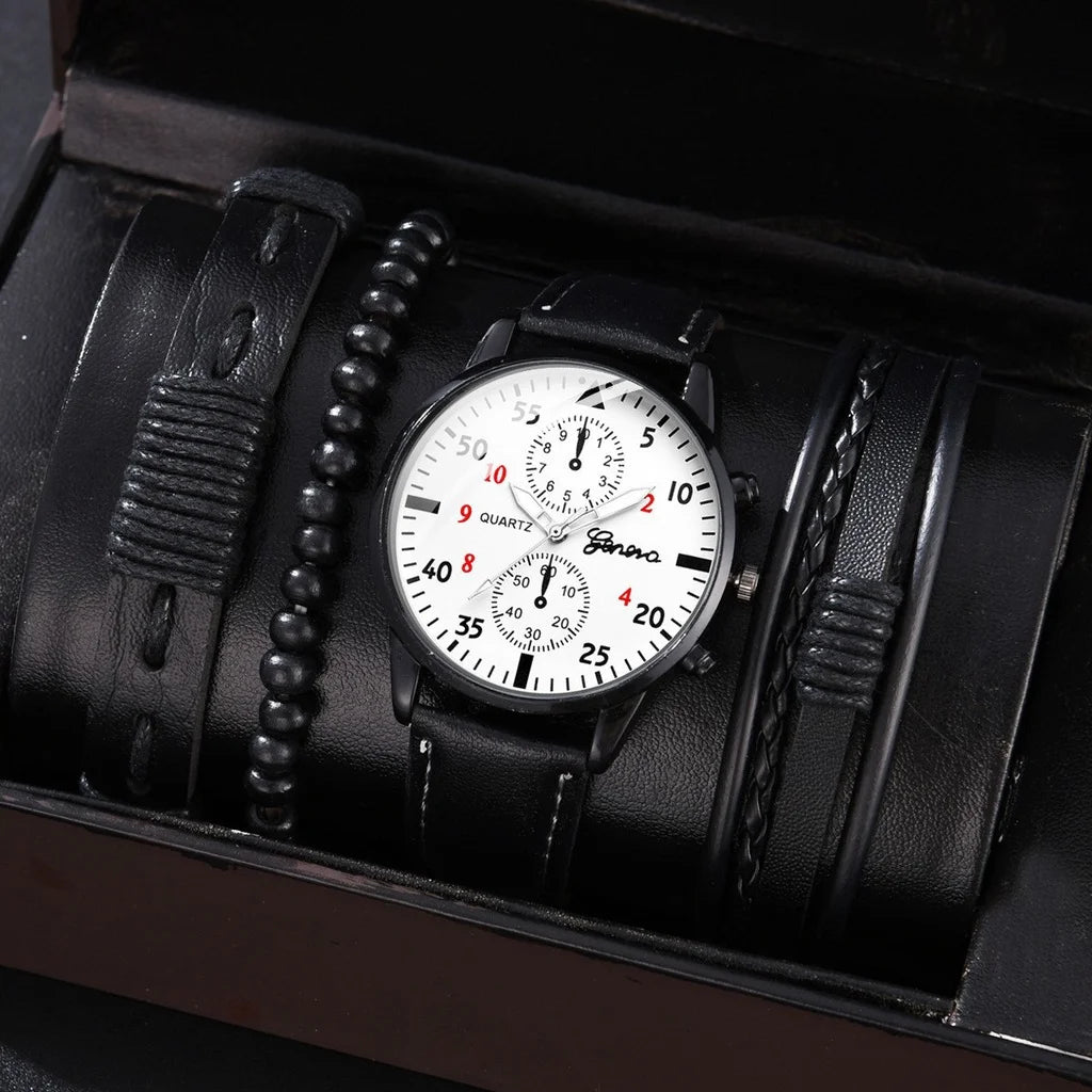 Conjunto de relógios masculinos Kegllect com pulseira casual de couro e relógios de quartzo
