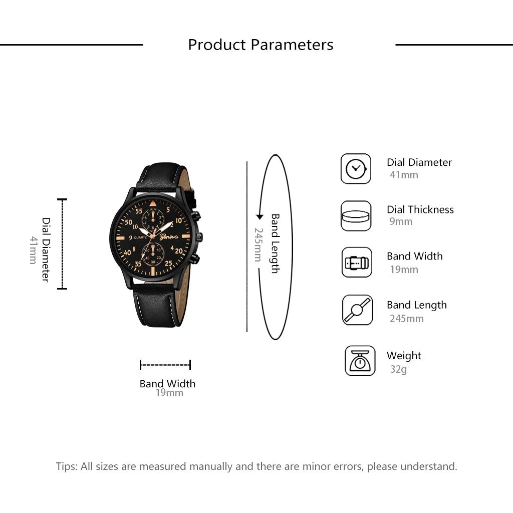 Conjunto de relógios masculinos Kegllect com pulseira casual de couro e relógios de quartzo