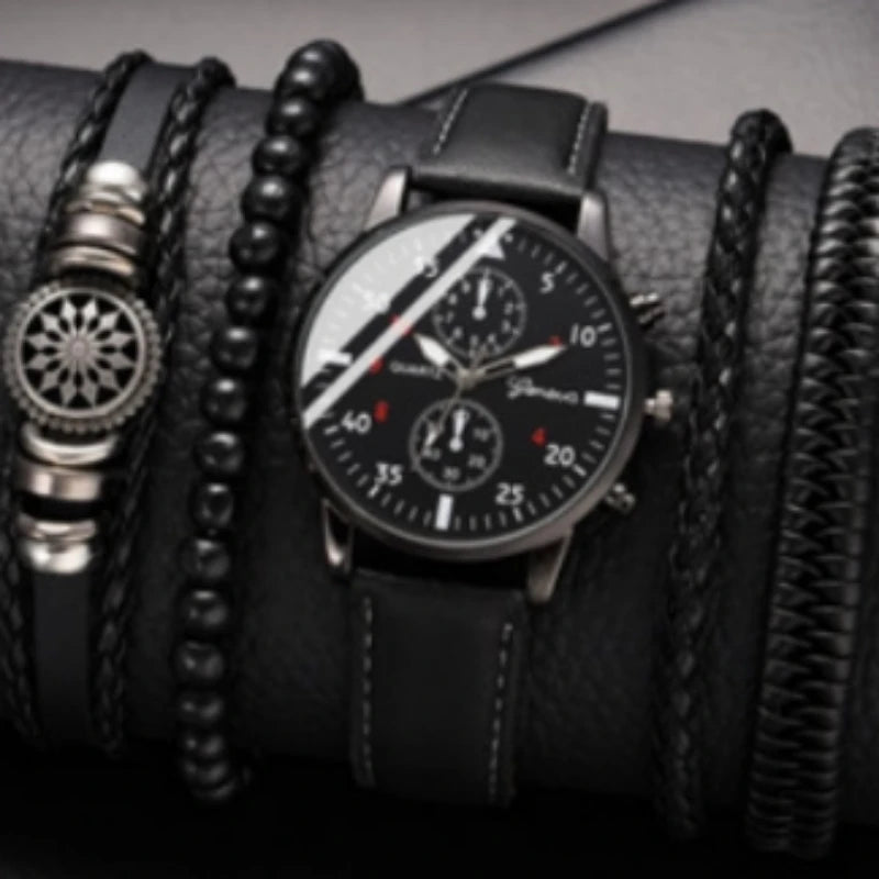 Conjunto de relógios masculinos Kegllect com pulseira casual de couro e relógios de quartzo
