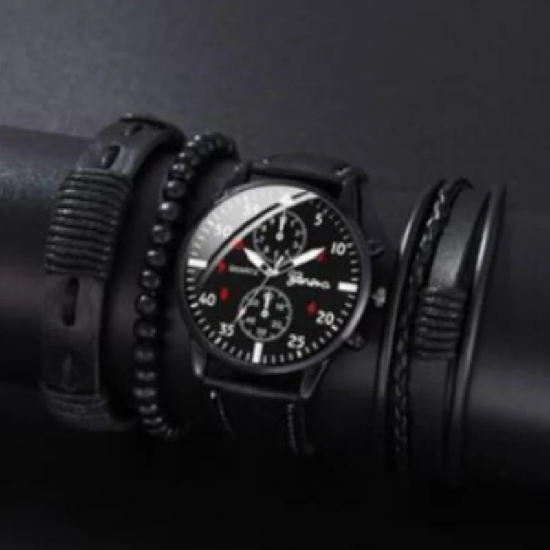 Conjunto de relógios masculinos Kegllect com pulseira casual de couro e relógios de quartzo