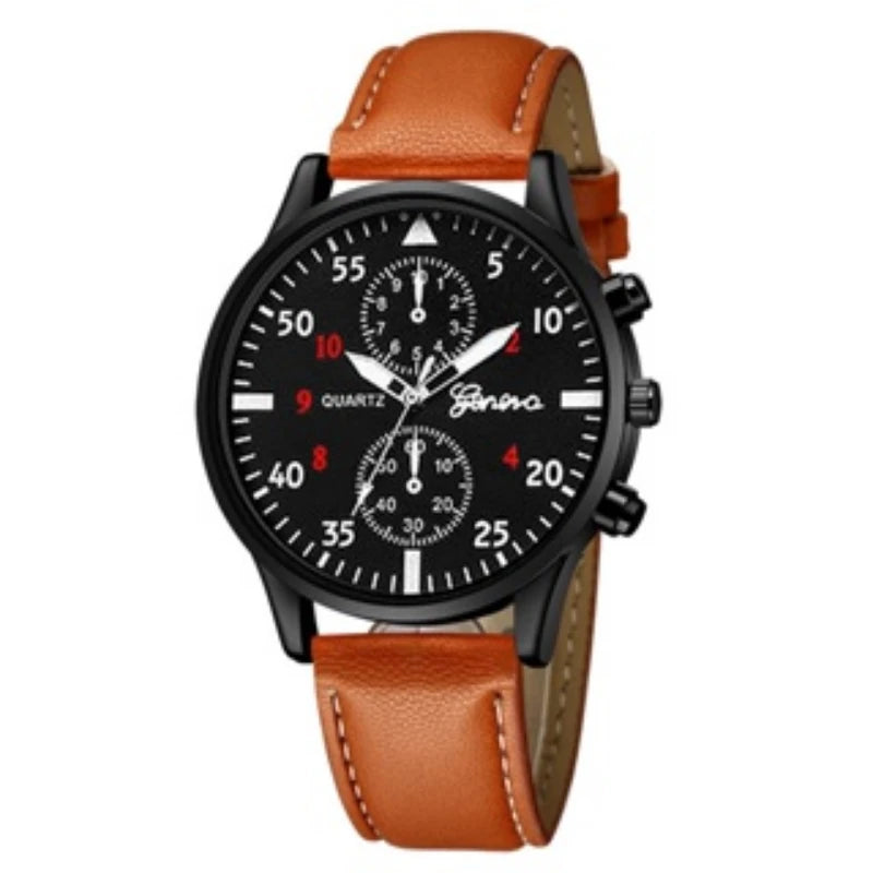 Conjunto de relógios masculinos Kegllect com pulseira casual de couro e relógios de quartzo