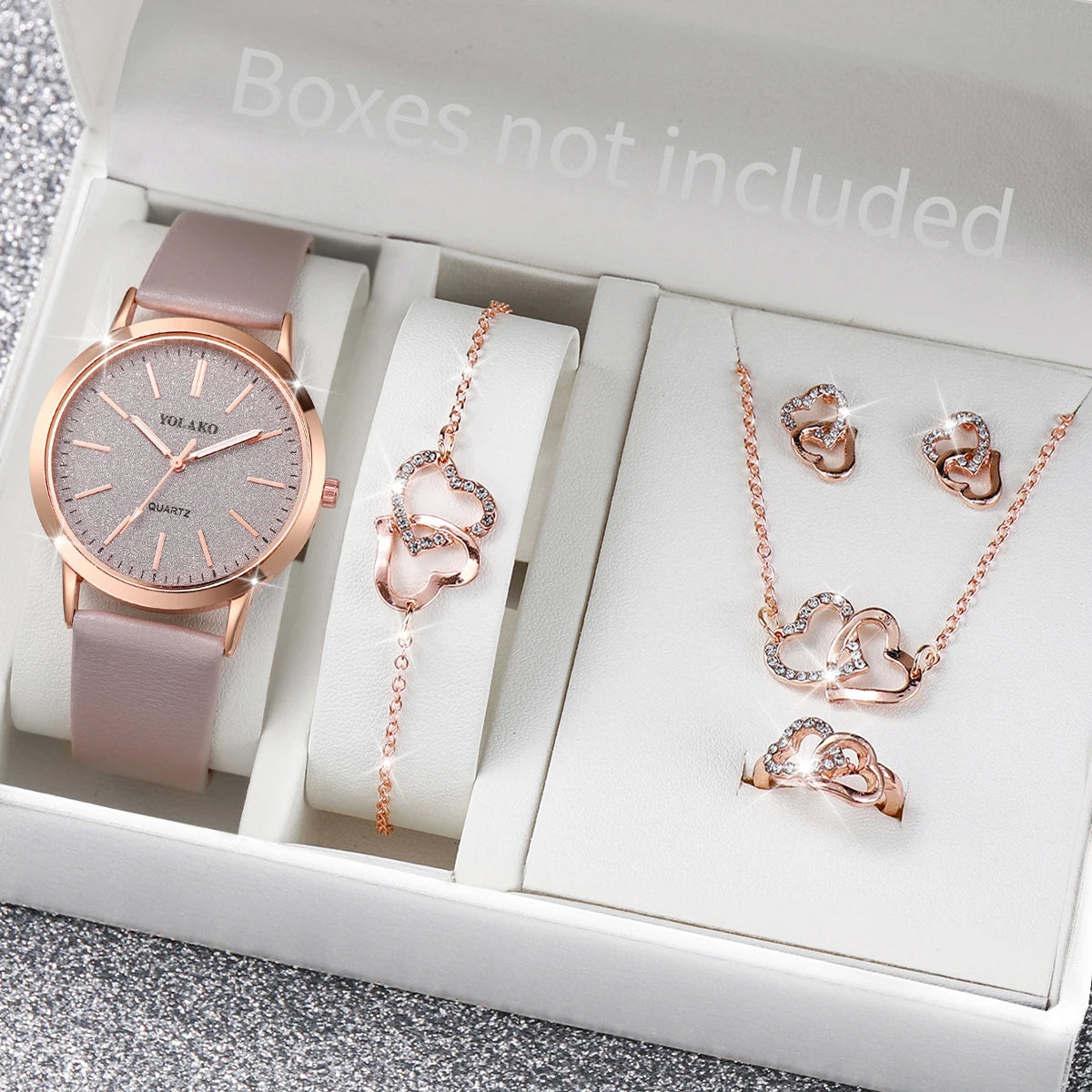 6 peças/conjunto Mulheres Pulseira de Couro Relógio de Quartzo e Amante