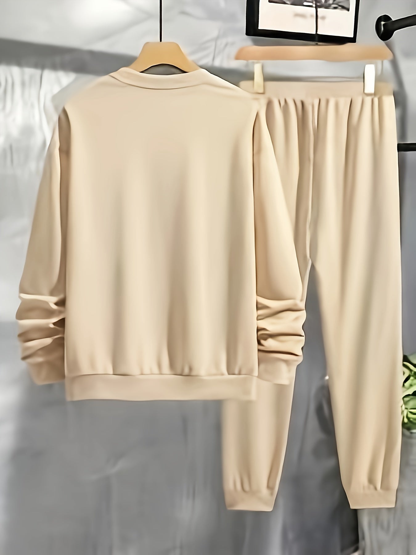 Conjunto de agasalho casual masculino de poliéster, 2 peças, moletom