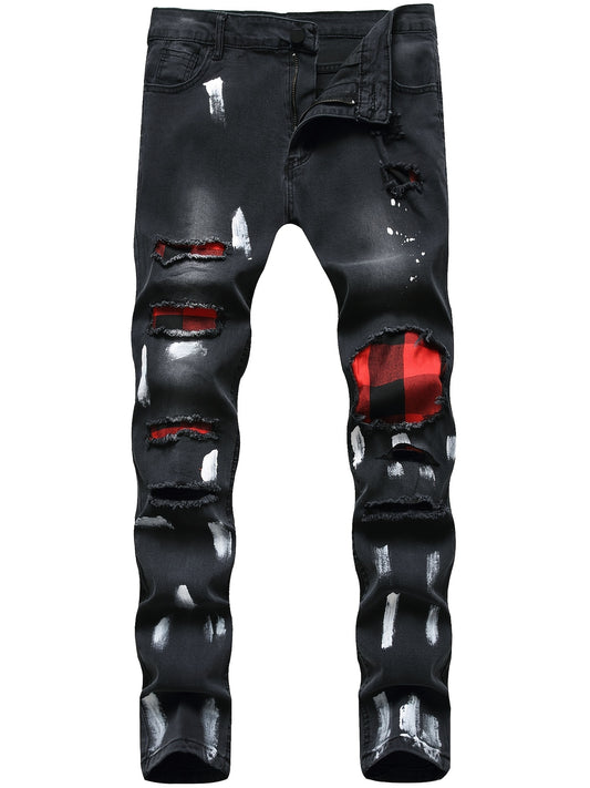 Calças compridas jeans pretas slim fit masculinas