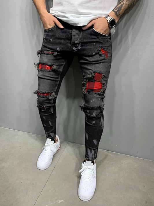 Calças compridas jeans pretas slim fit masculinas