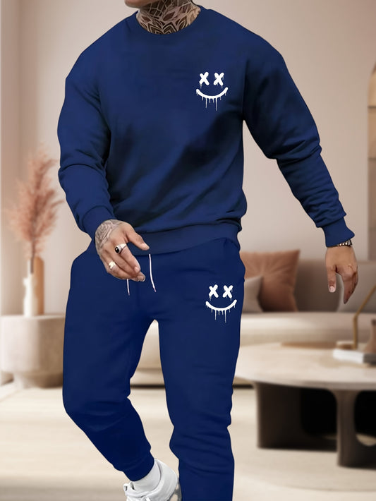 Conjunto de agasalho casual masculino de poliéster, 2 peças, moletom