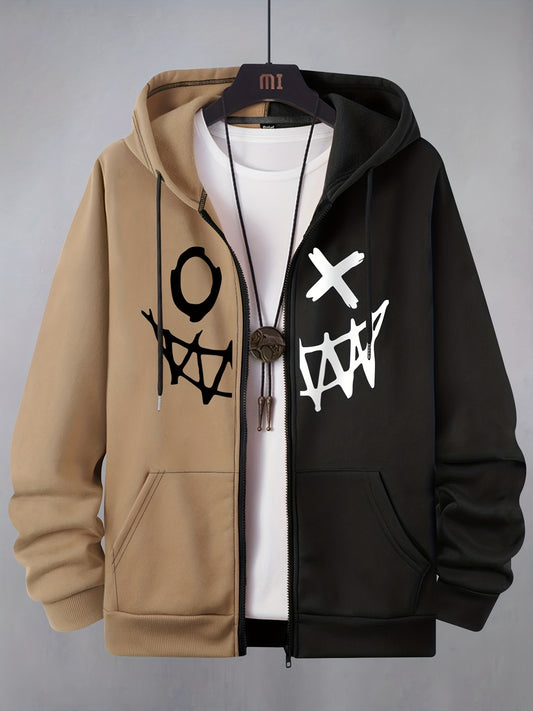 Elegante Grimace & Vários Padrões Pring Masculino Casual Zip Up Solto Hoodie