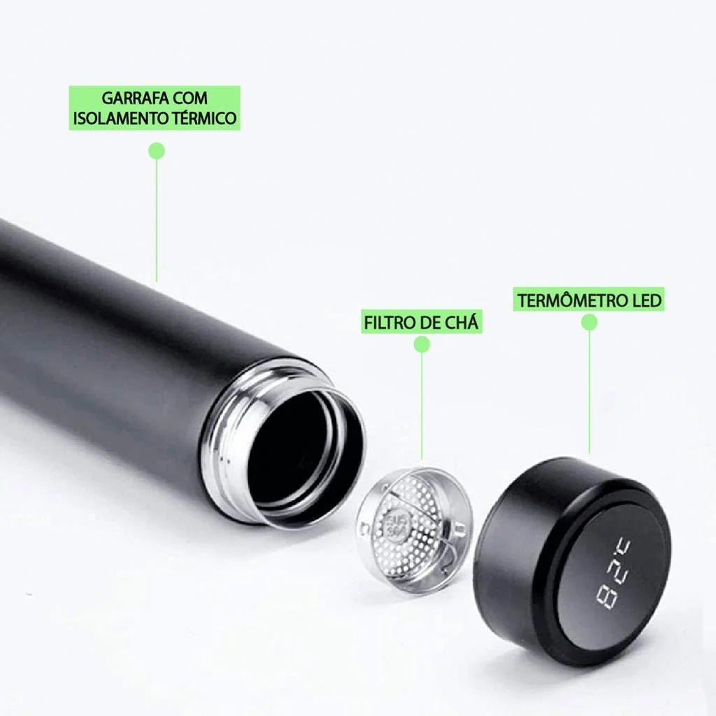 Garrafa Térmica Aço Inox Termômetro Display Digital Vácuo Squeeze Bebidas geladas e quentes