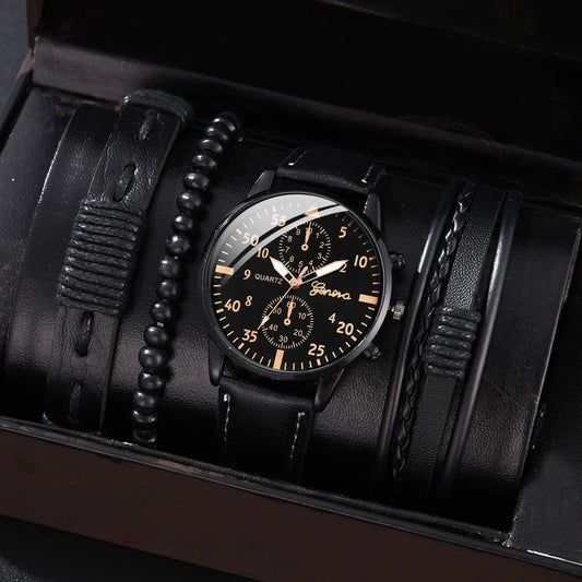 Conjunto de relógios masculinos Kegllect com pulseira casual de couro e relógios de quartzo