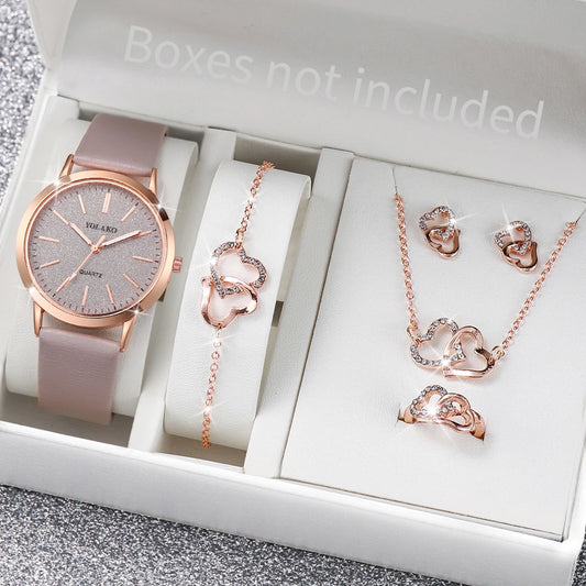 6 peças/conjunto Mulheres Pulseira de Couro Relógio de Quartzo e Amante