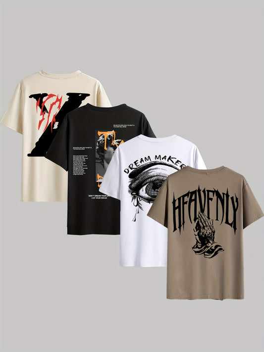 4 peças de camisetas gráficas masculinas - "Heavenly"