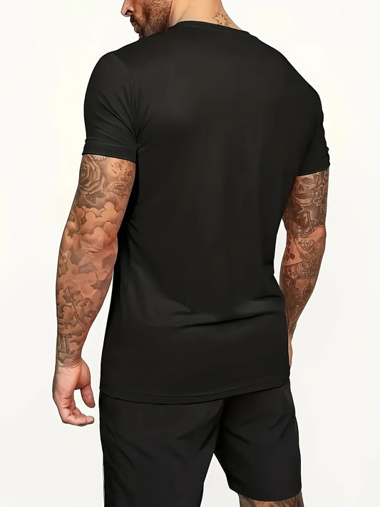 Conjunto masculino de 2 peças: camiseta estampada,  shorts com cordão - poliéster
