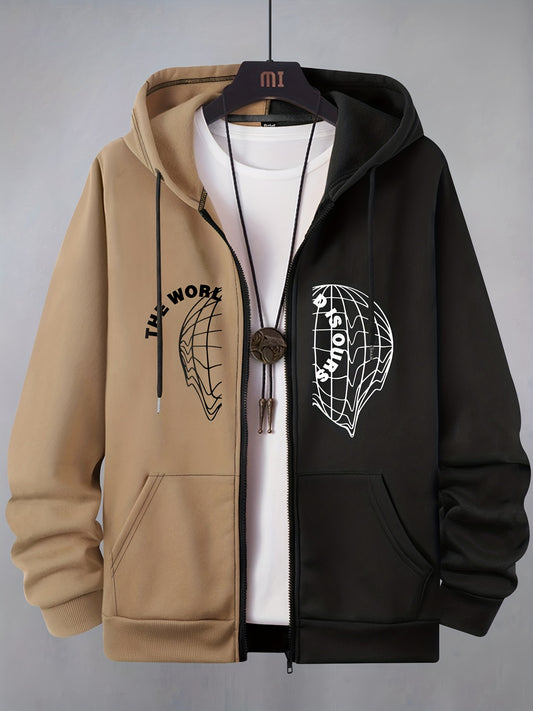 Elegante Grimace & Vários Padrões Pring Masculino Casual Zip Up Solto Hoodie
